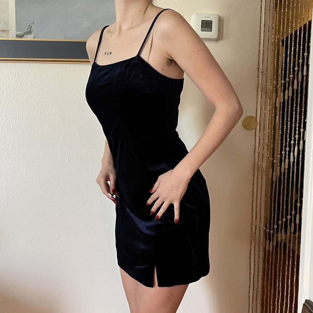 Royal Blue Lush Velvet Bodycon Mini Dress Size S Y2K